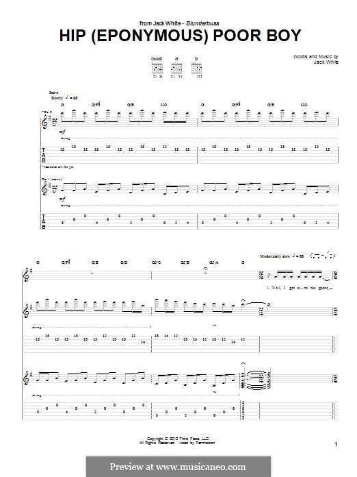 Hip (Eponymous) Poor Boy: For guitar with tab by Jack White