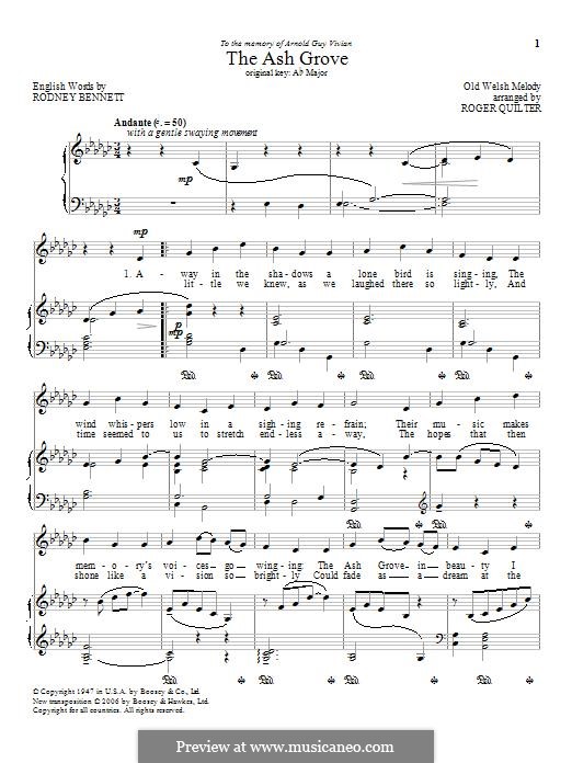 The Ash Grove (printable scores): For voice and piano by folklore