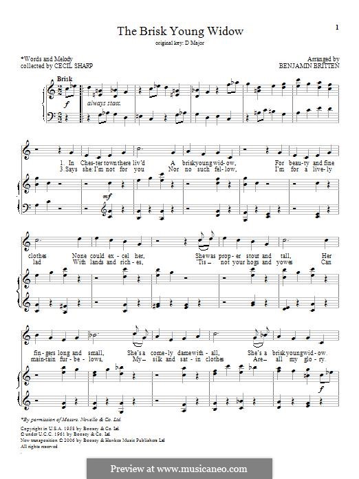 The Brisk Young Widow: For voice and piano by Cecil Sharp