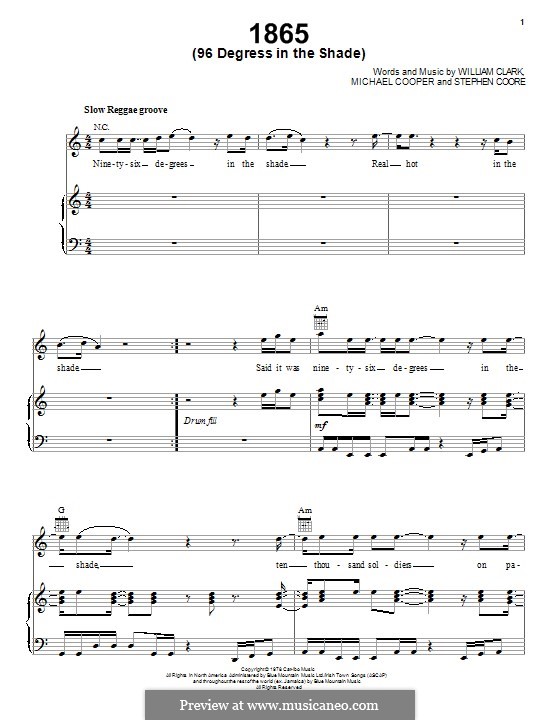 1865 (96 Degrees in the Shade): For voice and piano (or guitar) by Michael Cooper, Stephen Coore, William Clark