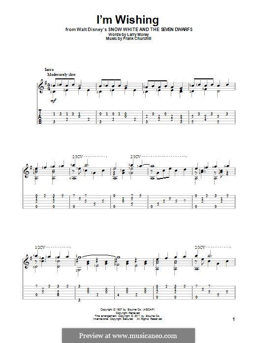 I'm Wishing (from Walt Disney's Snow White and the Seven Dwarfs): For guitar with tab by Frank Churchill