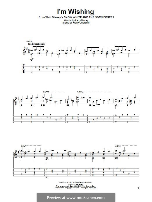 I'm Wishing (from Walt Disney's Snow White and the Seven Dwarfs): For guitar with tab by Frank Churchill