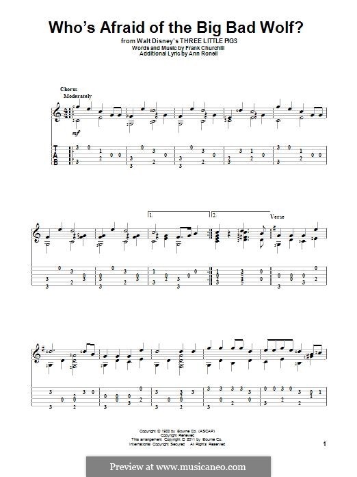 Who's afraid of the big bad wolf?: For guitar with tab by Frank Churchill