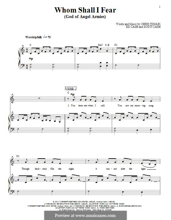 Whom Shall I Fear (God of Angel Armies): For voice and piano (or guitar) by Chris Tomlin, Ed Cash, Scott Cash