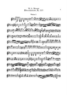 Divertissement in E Flat Major, K.113: Violins part by Wolfgang Amadeus Mozart