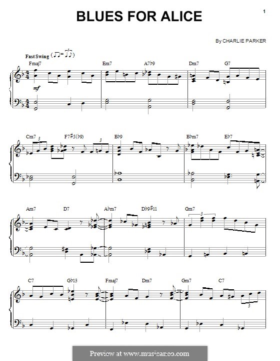 Blues for Alice: For piano by Charlie Parker