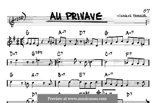 Au Privave: For any instrument by Charlie Parker