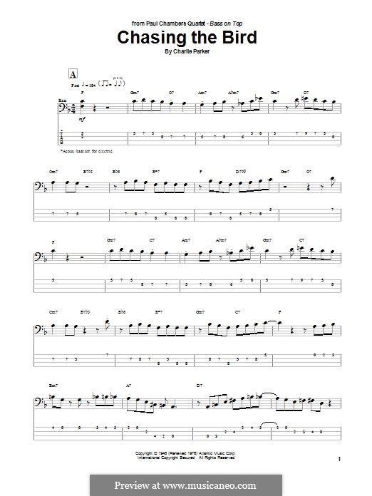 Chasing the Bird: For bass guitar with tab by Charlie Parker