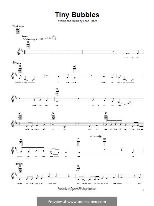Tiny Bubbles (Don Ho): For ukulele by Leon Pober
