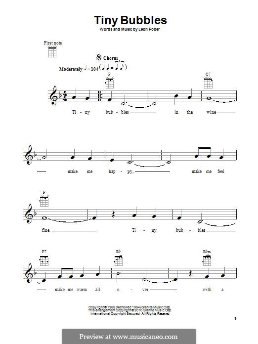 Tiny Bubbles (Don Ho): For ukulele by Leon Pober