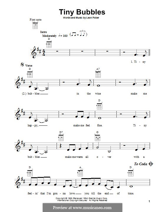 Tiny Bubbles (Don Ho): For ukulele by Leon Pober