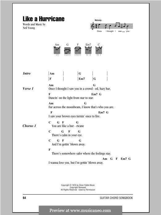Like a Hurricane: Lyrics and chords by Neil Young