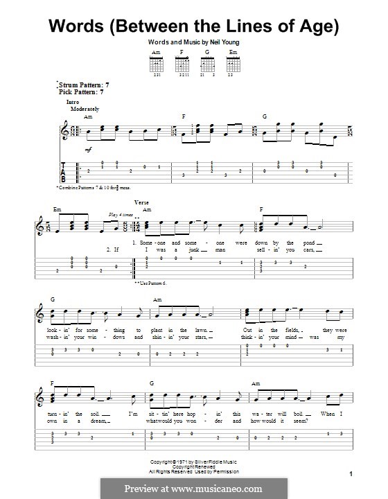 Words (Between the Lines of Age): For guitar with tab by Neil Young
