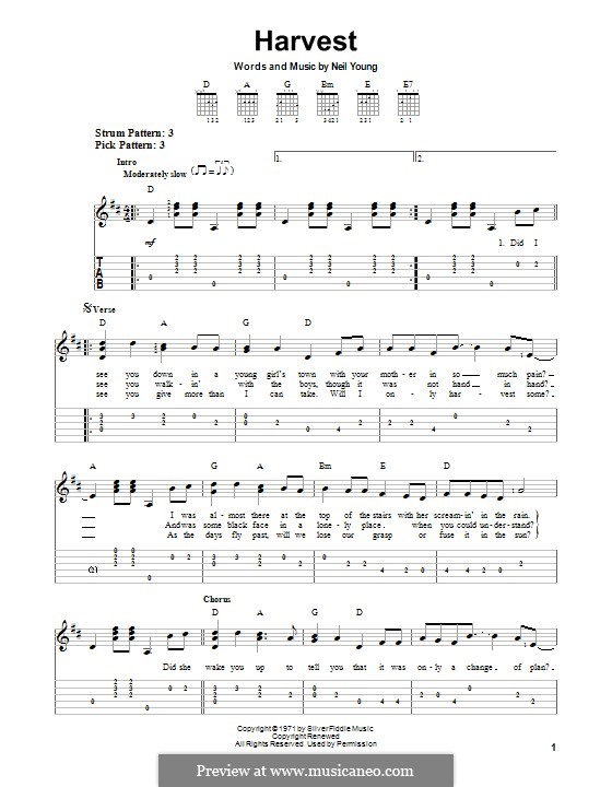 Harvest: For guitar with tab by Neil Young