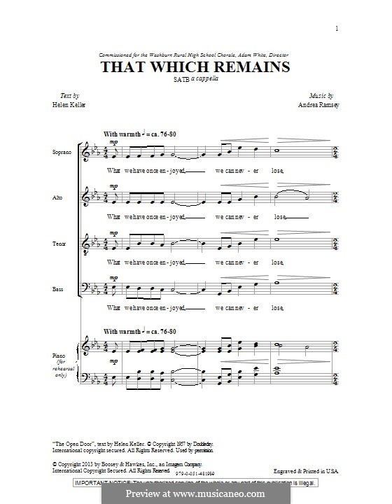 That Which Remains: For mixed choir by Andrea Ramsey