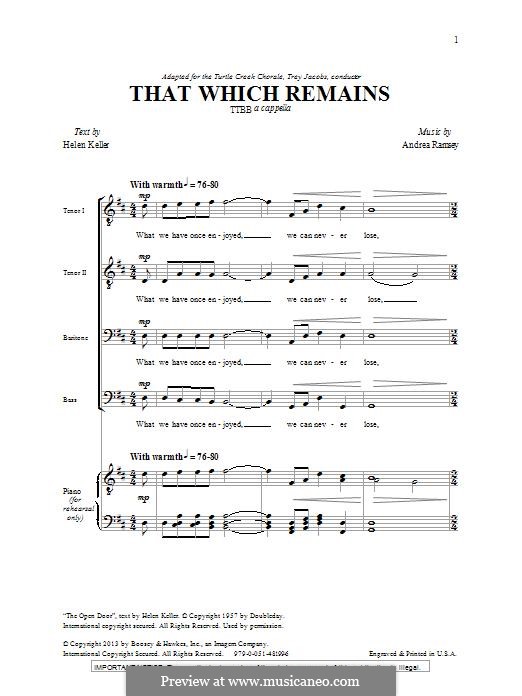 That Which Remains: For male choir by Andrea Ramsey
