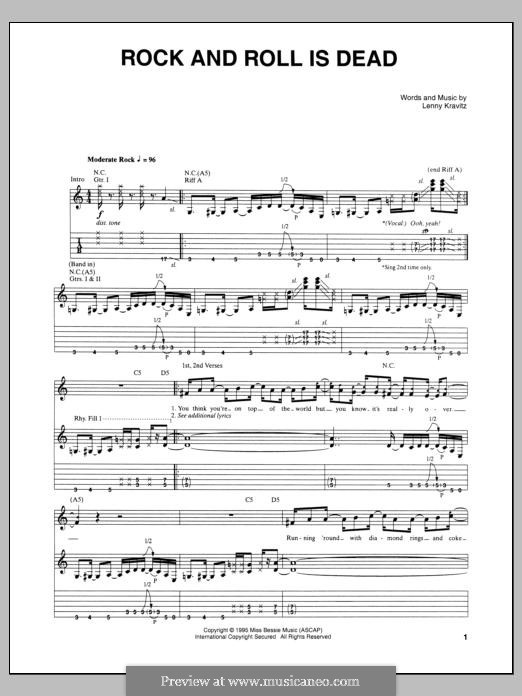 Rock and Roll Is Dead by L. Kravitz - sheet music on MusicaNeo