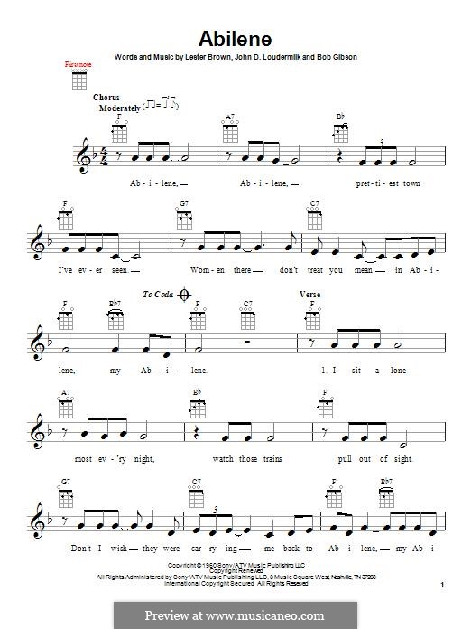 Abilene (George Hamilton IV): For ukulele by John D. Loudermilk, Bob Gibson, Lester Brown