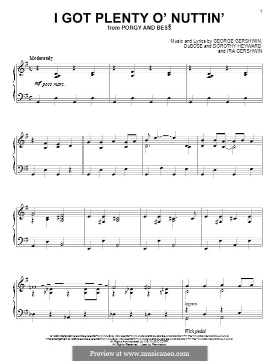 I Got Plenty O' Nuttin': For piano by George Gershwin