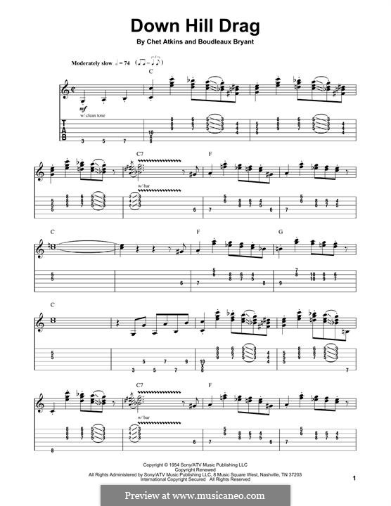 Down Hill Drag: For guitar with tab by Chet Atkins