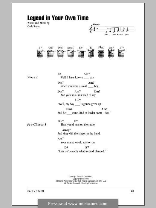 Legend in Your Own Time: Lyrics and chords by Carly Simon