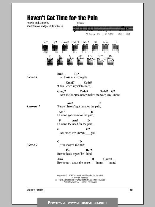 Haven't Got Time for the Pain: Lyrics and chords by Carly Simon, Jacob Brackman