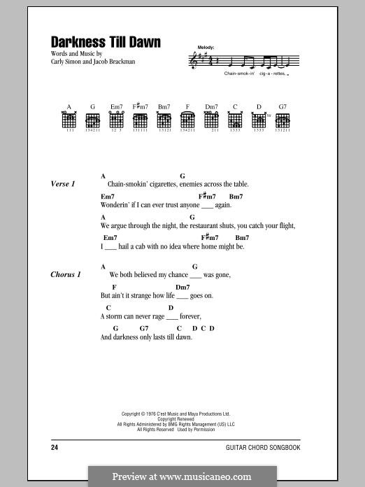 Darkness Till Dawn: Lyrics and chords by Carly Simon, Jacob Brackman