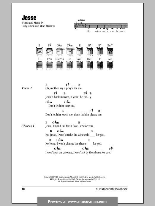 Jesse: Lyrics and chords by Carly Simon, Mike Maineri