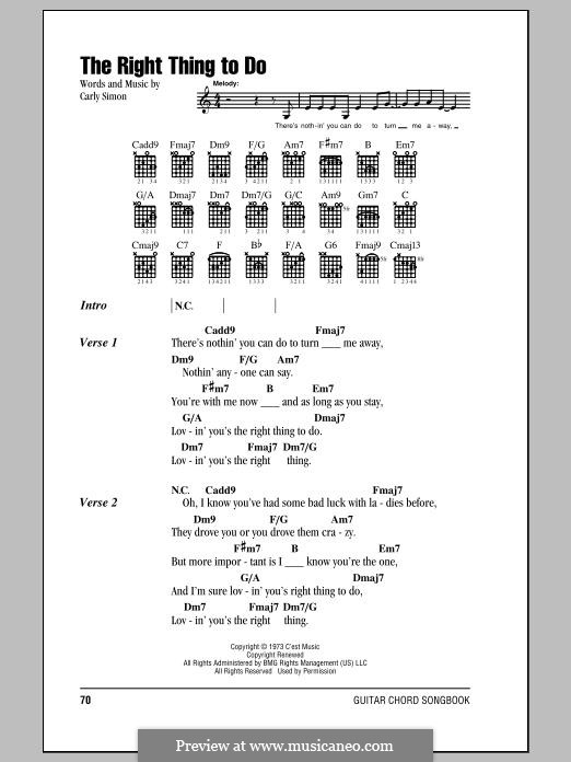 The Right Thing To Do: Lyrics and chords by Carly Simon