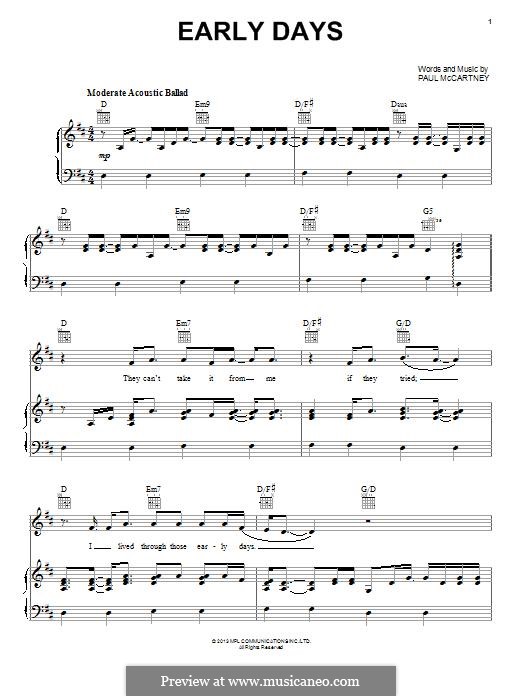 Early Days: For voice and piano (or guitar) by Paul McCartney