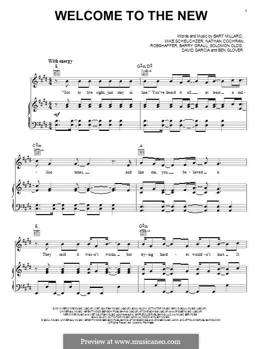 Welcome to the New (MercyMe): For voice and piano (or guitar) by Barry Graul, Bart Millard, Ben Glover, Michael Scheuchzer, Nathan Cochran, David Garcia, Solomon Olds
