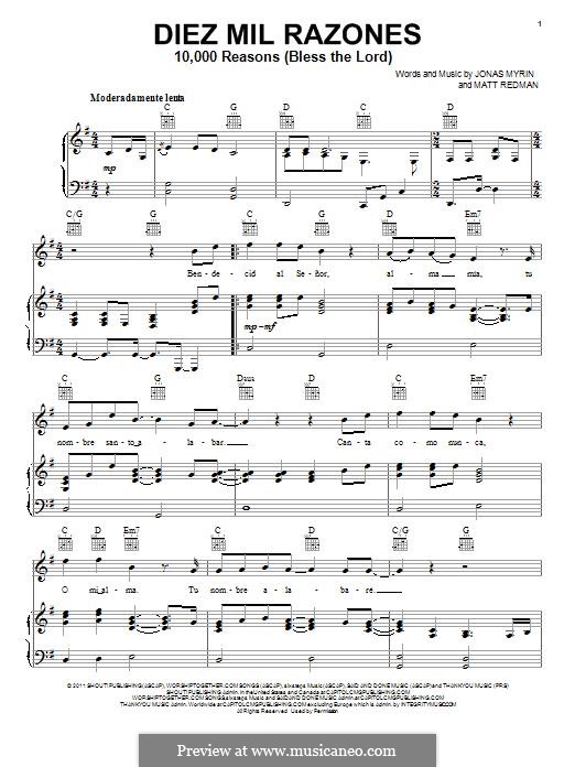 10,000 Reasons (Bless the Lord): For voice and piano (or guitar) by Jonas Myrin, Matt Redman