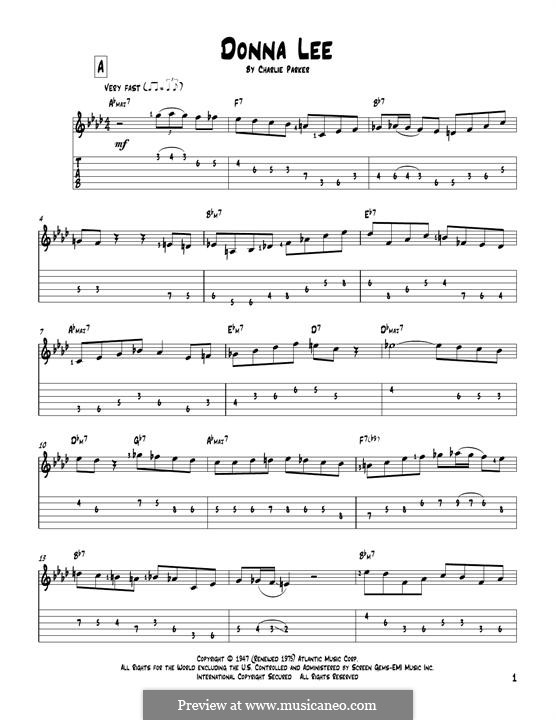 Donna Lee: For guitar with tab by Charlie Parker