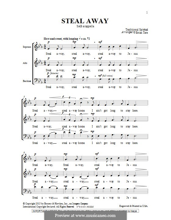 Steal Away (Steal Away To Jesus): For mixed choir by folklore