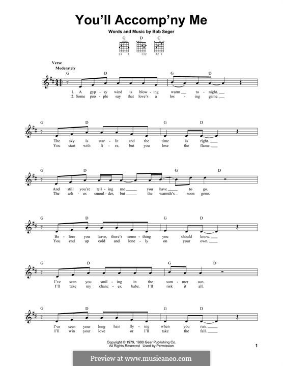 You'll Accomp'ny Me: For guitar with tab by Bob Seger