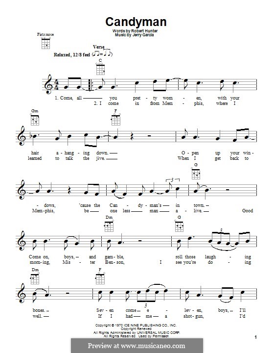 Candyman (Grateful Dead): For ukulele by Jerry Garcia, Robert Hunter