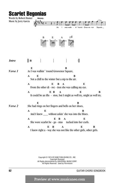 Scarlet Begonias (Grateful Dead): Lyrics and chords by Jerry Garcia, Robert Hunter