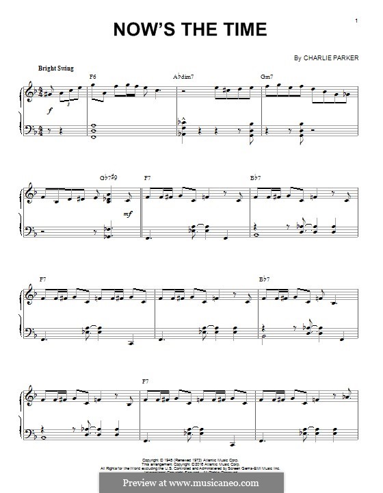 Now's the Time: For piano by Charlie Parker