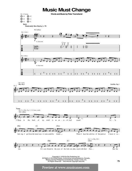 Music Must Change (The Who): For guitar with tab by Peter Townshend