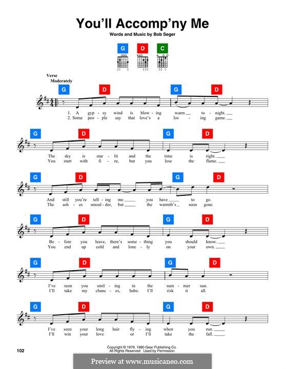 You'll Accomp'ny Me: Lyrics and chords by Bob Seger