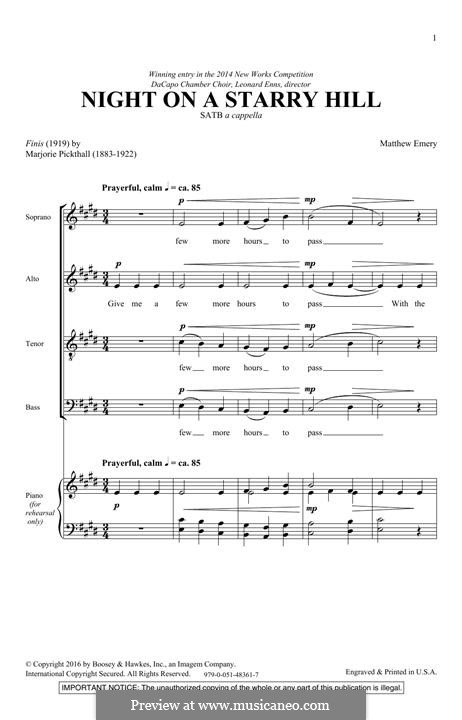 Night on a Starry Hill: For mixed choir by Matthew Emery