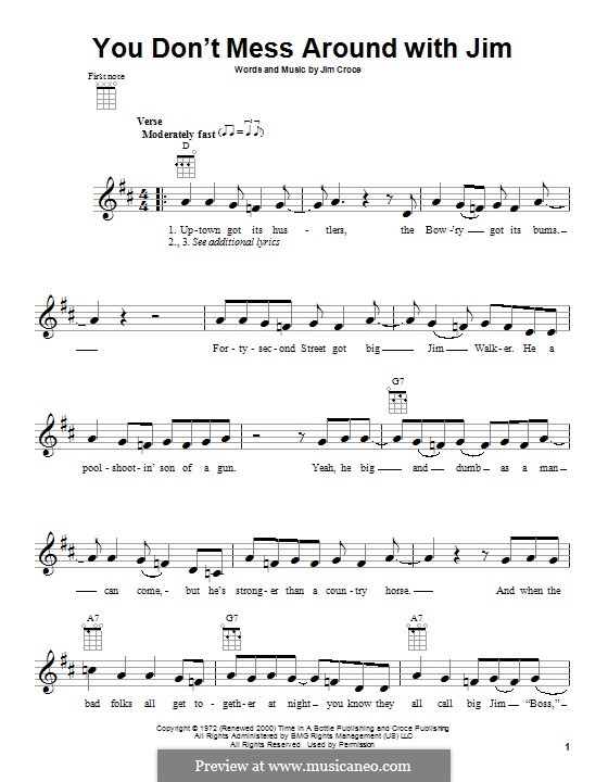 Der er en tendens Antagonisme deadlock You don't Mess Around with Jim by J. Croce - sheet music on MusicaNeo