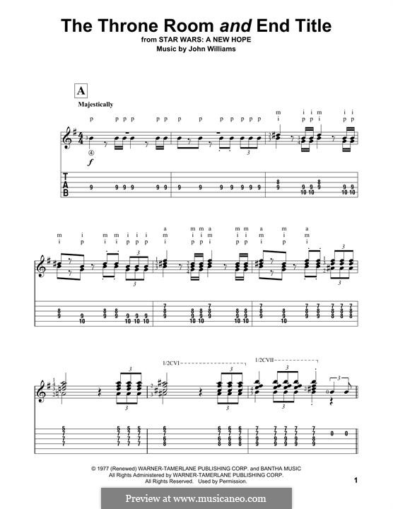 Throne Room and End Title (from Star Wars: A New Hope): For guitar with tab by John Williams