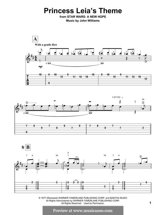 Princess Leia's Theme (from Star Wars: A New Hope): For guitar with tab by John Williams