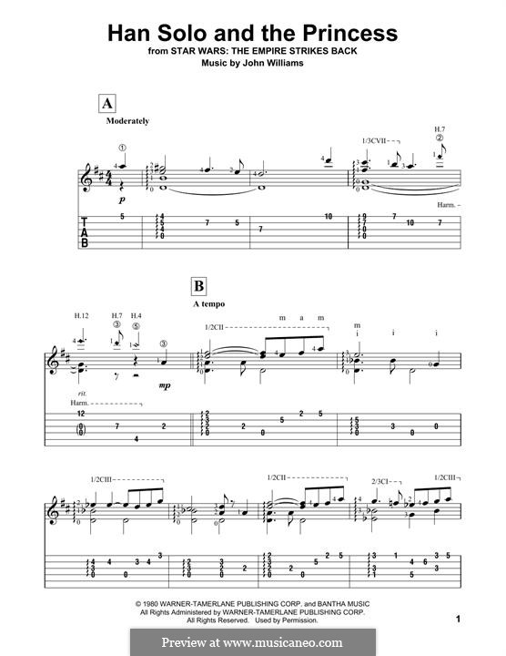 Han Solo and The Princess (from Star Wars: The Empire Strikes Back): For guitar with tab by John Williams