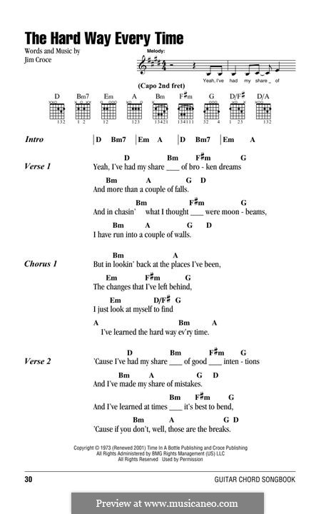 The Hard Way Every Time: Lyrics and chords by Jim Croce