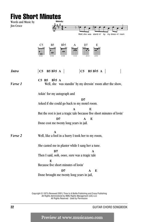 Five Short Minutes: Lyrics and chords by Jim Croce
