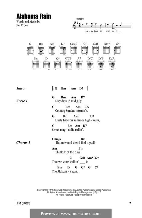 Alabama Rain: Lyrics and chords by Jim Croce