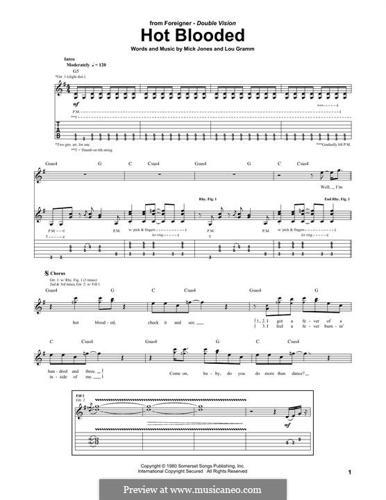 Hot Blooded (Foreigner) by L. Gramm, M. Jones sheet music on MusicaNeo