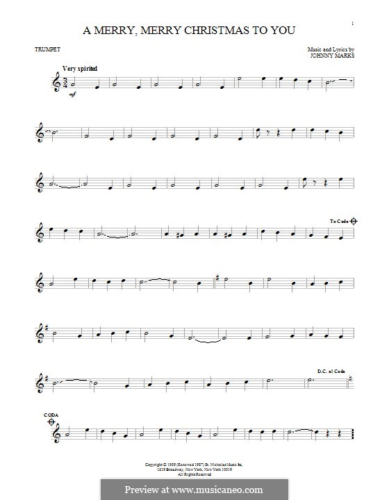 A Merry, Merry Christmas to You: For trumpet by Johnny Marks
